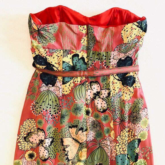 Nanette Lepore dress Women's 6 pink silk strapless fairycore boho floral - Picture 5 of 13
